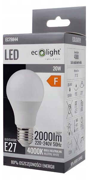 ECOLIGHT Žiarovka E27 A70 20W neutrálná biela