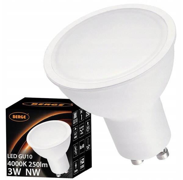 BERGE LED žiarovka - GU10 - 3W - 250Lm - neutrálna biela
