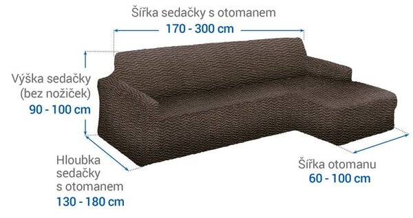 Bielastické poťahy CRISTINA oriešková sedačka s otomanom vpravo (š. 170 - 300 cm)