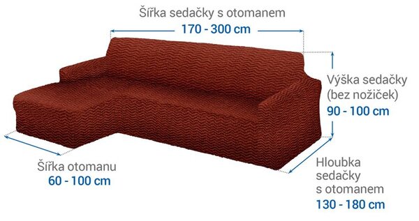 Bielastické poťahy CRISTINA medená sedačka s otomanom vľavo (š. 170 - 300 cm)