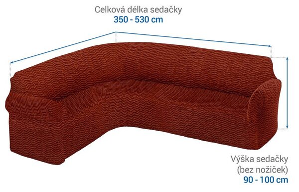 Bielastické poťahy CRISTINA medená rohová sedačka (š. 350 - 530 cm)
