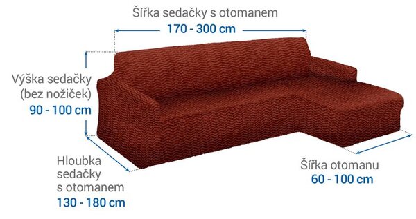 Bielastické poťahy CRISTINA medená sedačka s otomanom vpravo (š. 170 - 300 cm)