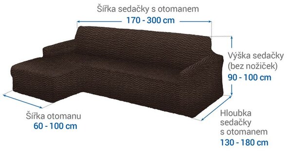 Bielastické poťahy CRISTINA tabaková sedačka s otomanom vľavo (š. 170 - 300 cm)