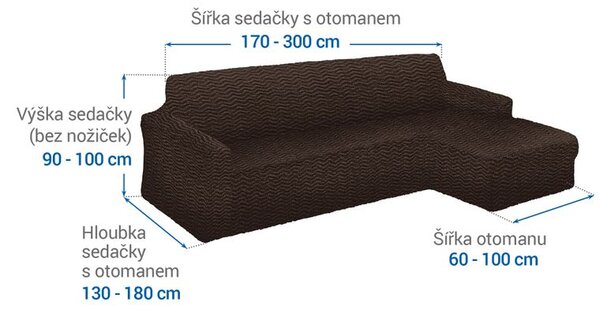Bielastické poťahy CRISTINA tabaková sedačka s otomanom vpravo (š. 170 - 300 cm)
