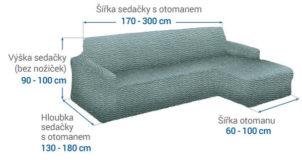 Bielastické poťahy CRISTINA mätová sedačka s otomanom vpravo (š. 170 - 300 cm)