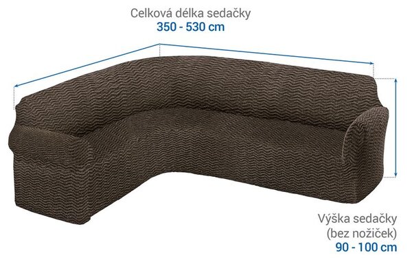 Bielastické poťahy CRISTINA oriešková rohová sedačka (š. 350 - 530 cm)
