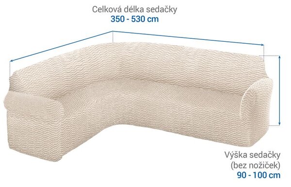 Bielastické poťahy CRISTINA smotanová rohová sedačka (š. 350 - 530 cm)