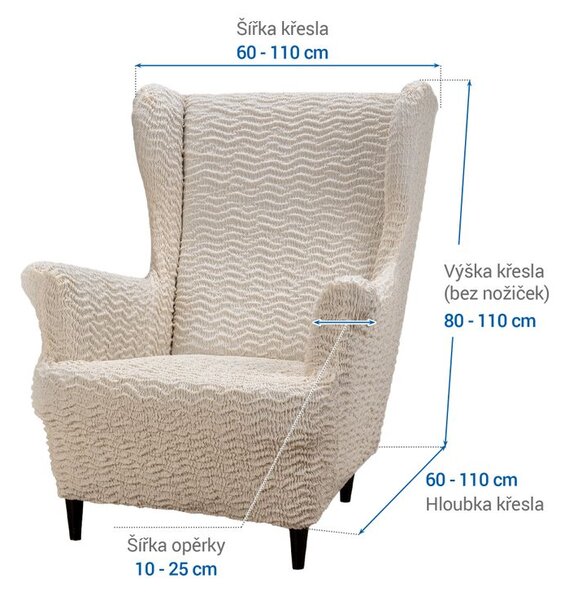 Bielastické poťahy CRISTINA smotanová kreslo ušiak (š. 60 - 110 cm)