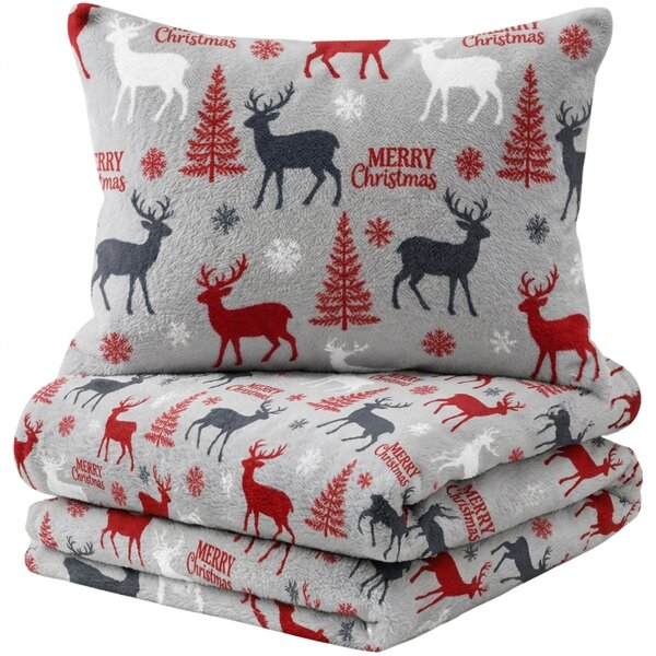 Mikroplyšové obliečky MERRY CHRISTMAS DEER sivé Rozmer obliečky: 2 ks 70 x 90 cm | 200 x 220 cm