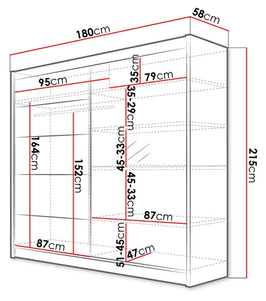 Vysoká šatníková skriňa 180 cm so zrkadlom VILMA 3 - dub sonoma / biela