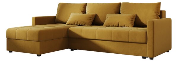 Rozkladacia obojstranná sedacia súprava do L VENORIA 220x143 cm, horčicová + 2 vankúšiky ZDARMA