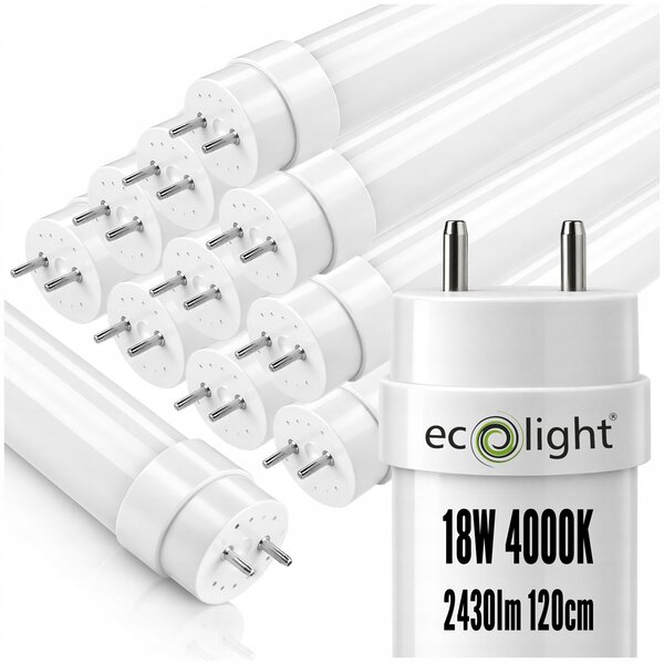 ECOLIGHT SADA 10x LED trubíc 120CM T8 18W 2520lm 140LM/W 4000K SILNÉ svetlo