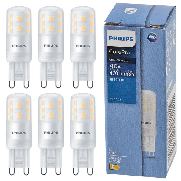 6x LED žiarovka G9 3,7W 470 lm 3000 k teplá biela 230 v PHILIPS corepro