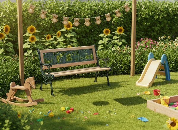 Záhradná lavica KIDS hnedá / zelená MEB0889