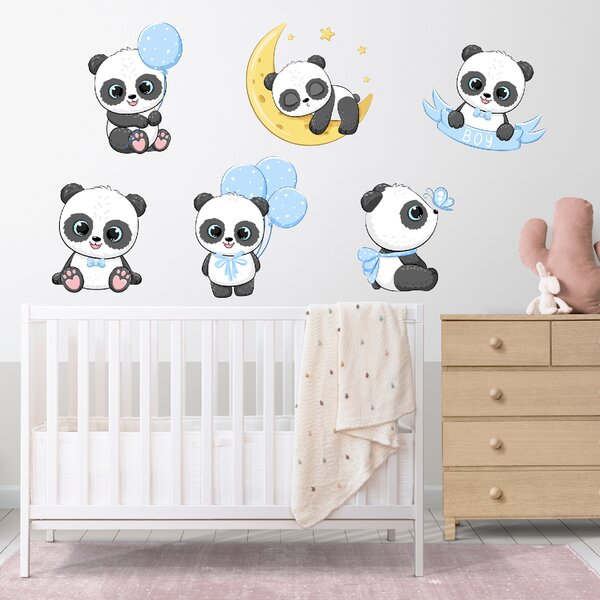 60x120cm Pandy - chlapec - textilná nálepka na stenu Materiál: Biely vinyl