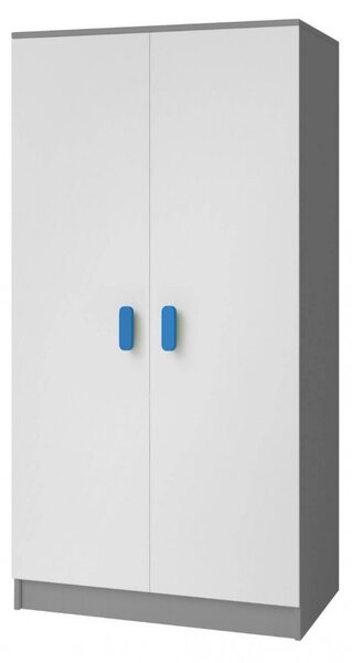 Dvojdverová šedobiela šatníková skriňa do detskej izby Sven, úchytky - šírka 80 cm, modrá