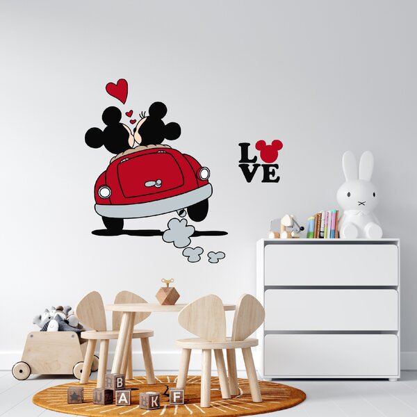 60x80cm Mickey a Minnie v aute - textilná nálepka na stenu