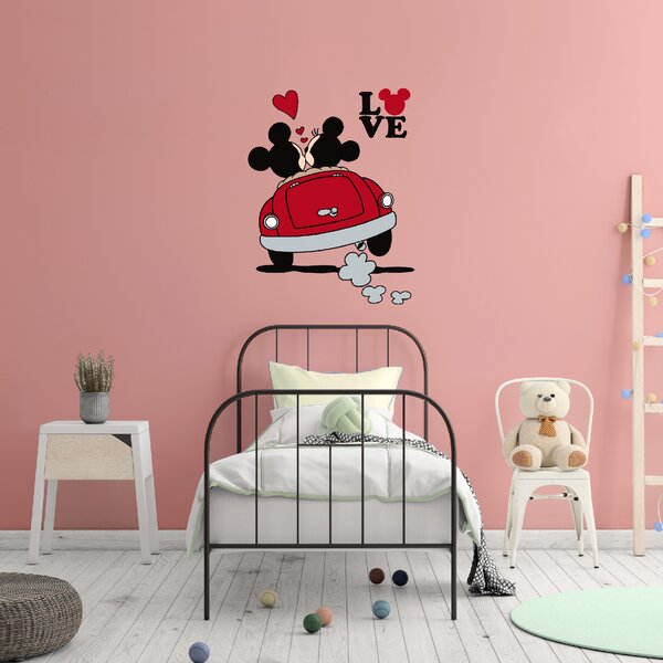 60x80cm Mickey a Minnie v aute - textilná nálepka na stenu