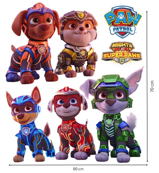 60x70cm PAW Patrol - Mighty Pups 2 - nálepka na stenu