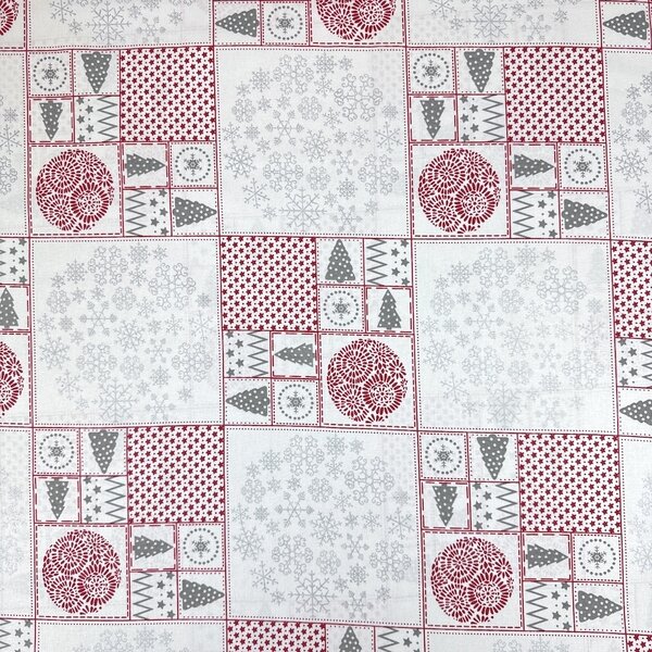 Metráž Bavlna Vianoce - Patchwork bordovo-strieborná