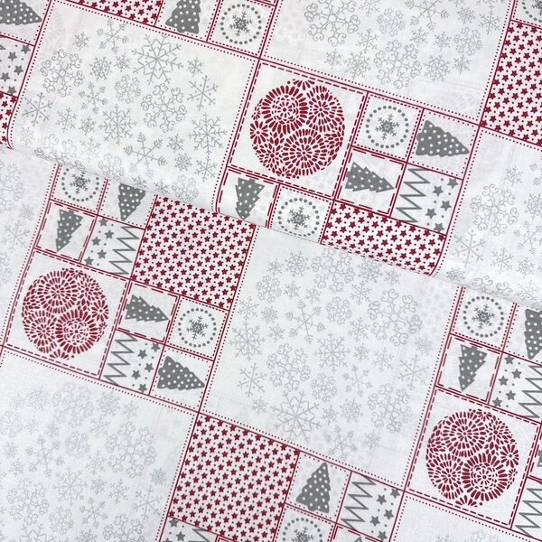 Metráž Bavlna Vianoce - Patchwork bordovo-strieborná