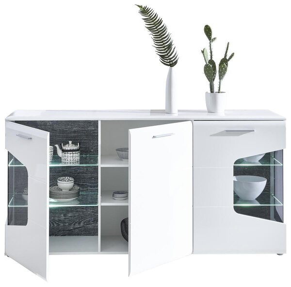 ŠIROKÁ KOMODA, biela, farba duba, biela s vysokým leskom, 180/89/41 cm Hom`in - Komody