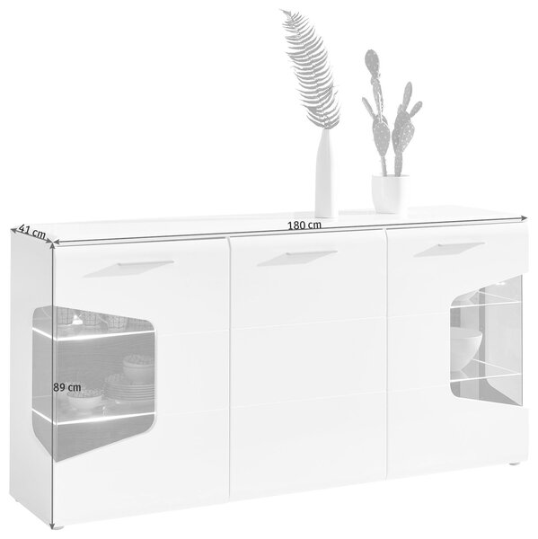 ŠIROKÁ KOMODA, biela, farba duba, biela s vysokým leskom, 180/89/41 cm Hom`in - Komody