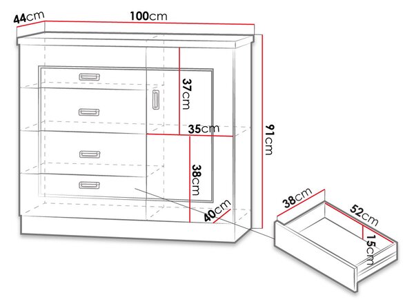 Kombinovaná komoda MERLO - šírka 100 cm, dub lefkas