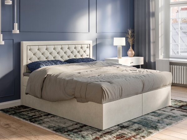 NovýNábytok.sk Manželská posteľ Boxspring 140 cm Bohem (slonovinová) (s matracom a úl. priestorom). Akcia -20%. Vlastná spoľahlivá doprava až k Vám domov. 1043354