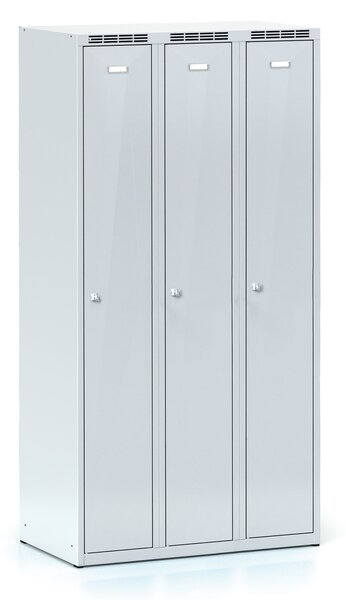 Kovová šatníková skrinka S7, 3-dverová, 1800 x 900 x 500 mm, demont, cylindrický zámok, sivé dvere