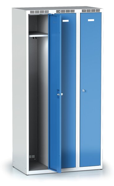 Kovová šatníková skrinka S7, 3-dverová, 1800 x 900 x 500 mm, demont, cylindrický zámok, sivé dvere