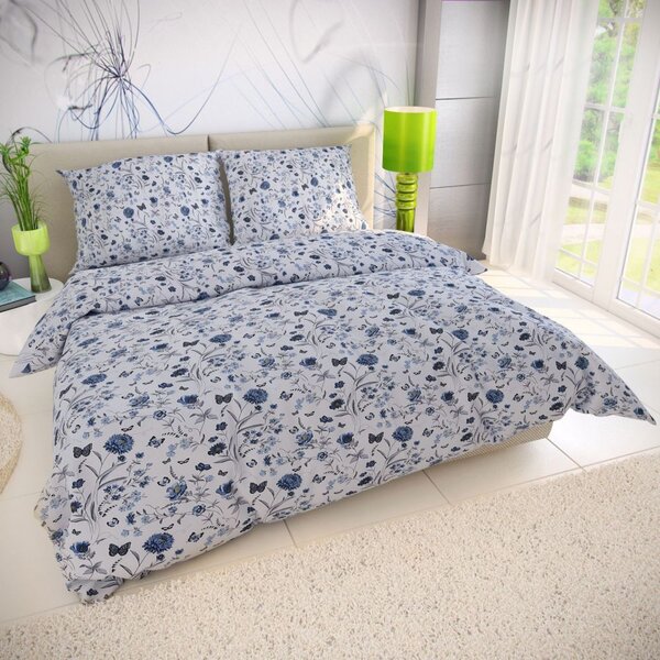 Kvalitex Predĺžené posteľné flanelové obliečky 140x220, 70x90cm BELA modrá