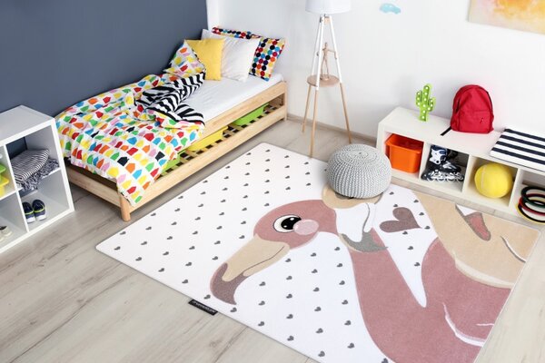 Dywany Łuszczów, Detský kusový koberec Petit Flamingos hearts cream, 160x220, ružová, detská izba