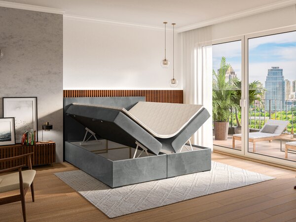 NovýNábytok.sk Manželská posteľ Boxspring 180 cm Lemmy (betón) (s matracom a úl. priestorom). Akcia -20%. Vlastná spoľahlivá doprava až k Vám domov. 1043396