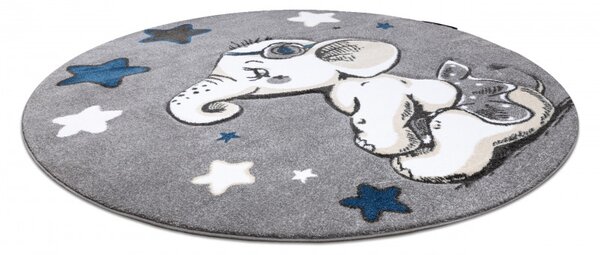 Dywany Łuszczów , Detský kusový koberec Petit Elephant stars grey kruh, 120x120 (priemer) kruh, šedá, detská izba