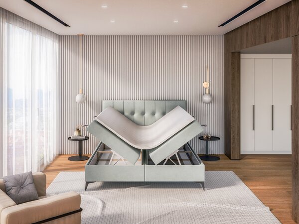 NovýNábytok.sk Manželská posteľ Boxspring 160 cm Leny (mätová) (s matracom a úl. priestorom). Akcia -20%. Vlastná spoľahlivá doprava až k Vám domov. 1043403