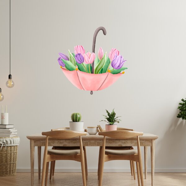 60x60cm Dáždnik s tulipánmi - textilná nálepka na stenu