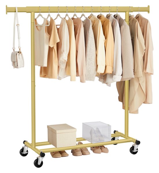 SONGMICS Pohyblivý vešiak na odevy, nosnosť 100 kg, 92–132 x 161,5 x 45 cm, zlatá