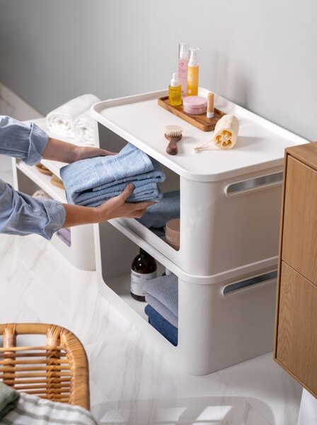 SMARTSTORE Úložný box s otvorenou prednou hranou, MODULE, s vekom, biely - 59,5 × 39,5 × 30 cm