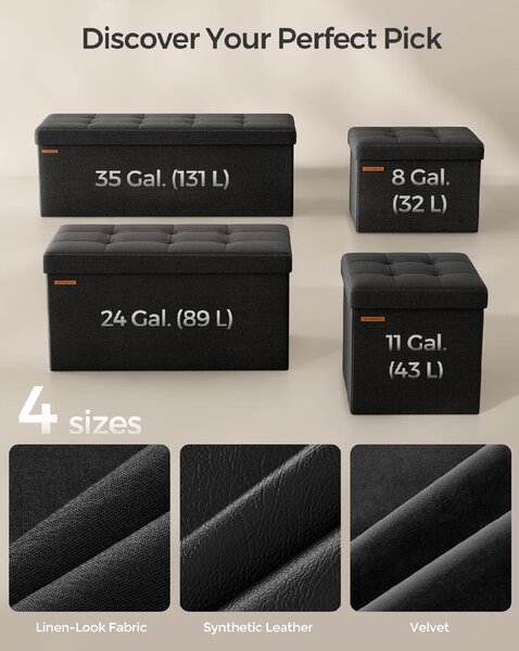 SONGMICS Taburet s úložným priestorom, nosnosť 300 kg, 89 l, 76 x 38 x 38 cm čierna