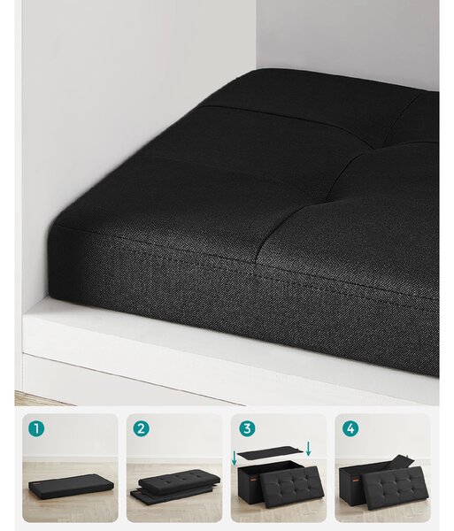 SONGMICS Taburet s úložným priestorom, nosnosť 300 kg, 89 l, 76 x 38 x 38 cm čierna
