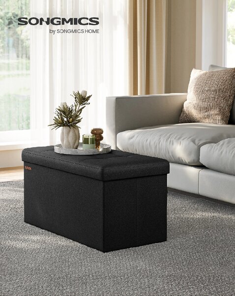 SONGMICS Taburet s úložným priestorom, nosnosť 300 kg, 89 l, 76 x 38 x 38 cm čierna