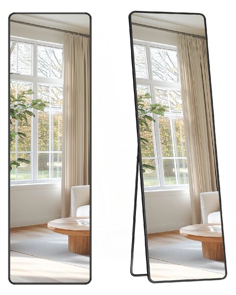 SONGMICS Stojanové zrkadlo s čiernym rámom obdĺžnik 150 x 40 cm čierna