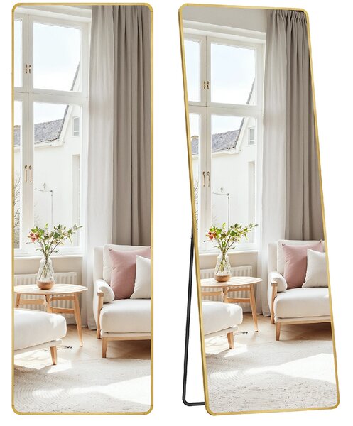 SONGMICS Stojanové zrkadlo so zlatým rámom obdĺžnik tvrdené sklo 160 x 50 cm zlatá