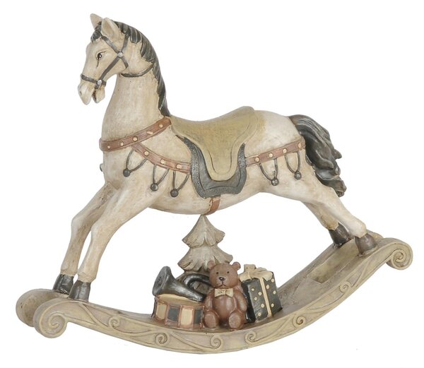 Bielo - šedá antik vianočné dekorácie hojdací koník - 21*5*18 cm - Clayre & Eef