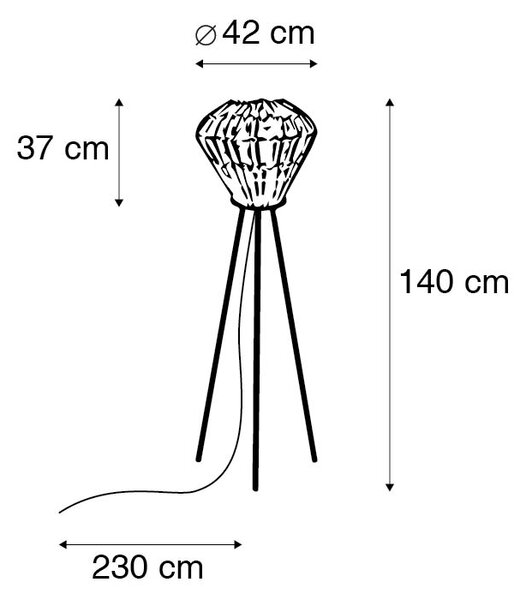 Rustikálna stojaca lampa trojnožka bambusová s bielou - Canna Diamond