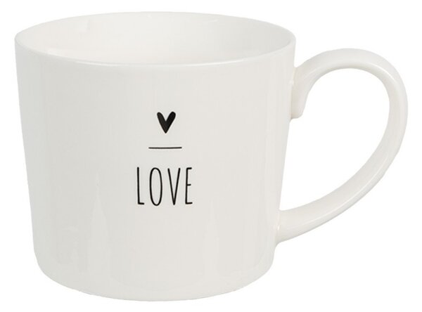 Biely hrnček so srdiečkom s nápisom Love - Lovely Day - 12*8*7 cm / 275 ml - Clayre & Eef