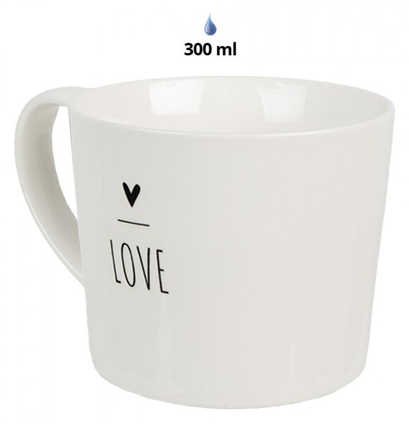 Biely hrnček so srdiečkom s nápisom Love - Lovely Day - 12*8*7 cm / 275 ml - Clayre & Eef
