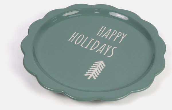 Sinsay - Vianočný keramický tanier s nápisom Happy Holidays - bledozelená