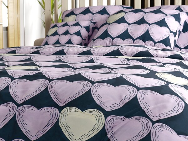 Obliečky z mikrovlákna VIOLET HEARTS svetlo fialové Rozmer obliečky: 2 ks 70 x 80 cm | 160 x 200 cm